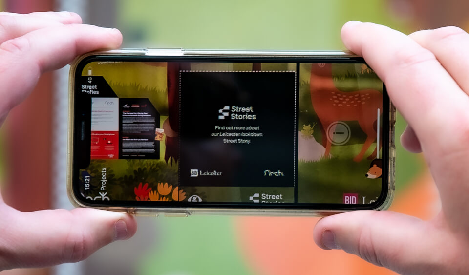 Using a smartphone to interact with street stories leicester