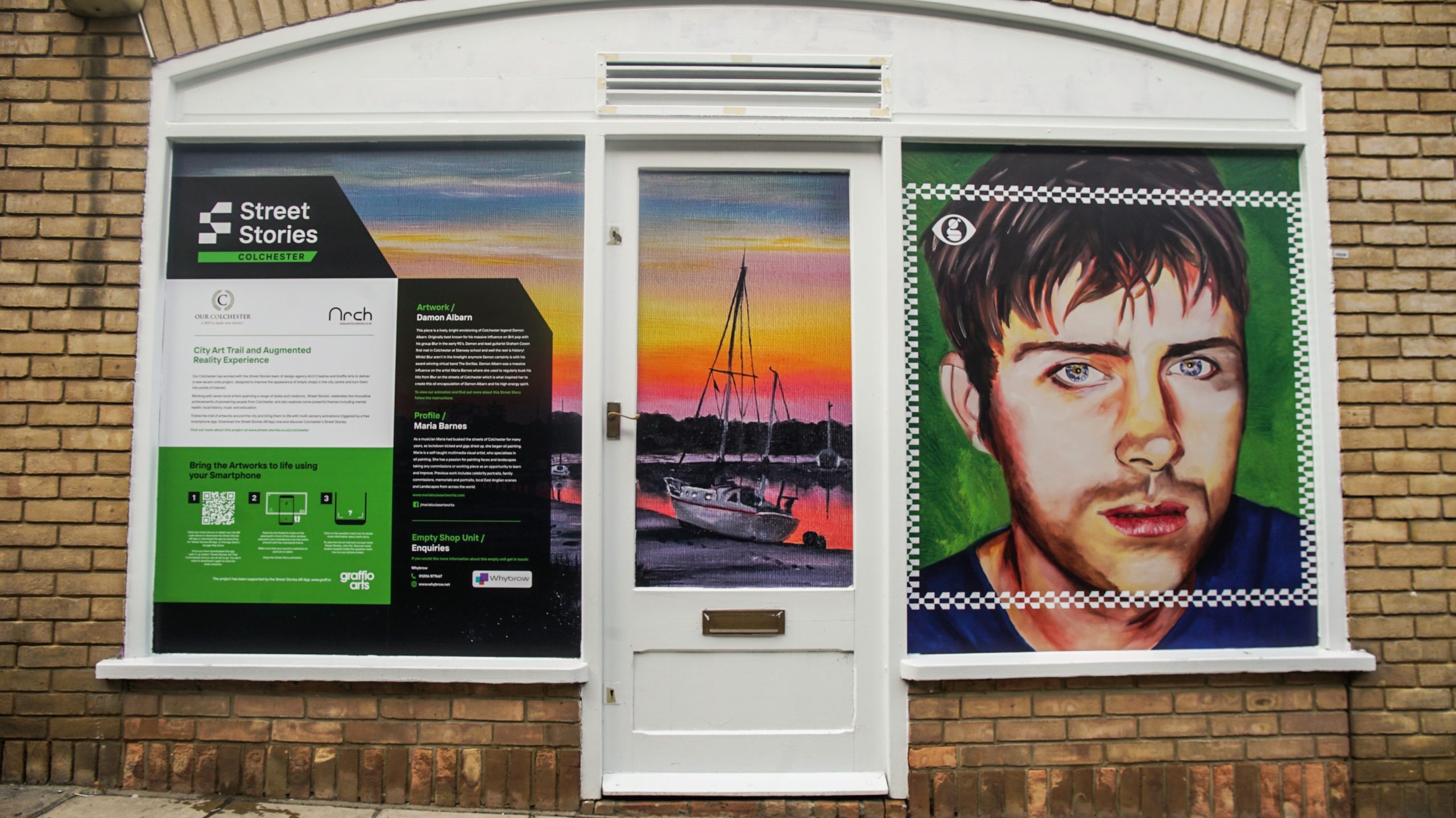 A Street Stories installation of Damon Albarn by Colchester artist Maria Barnes